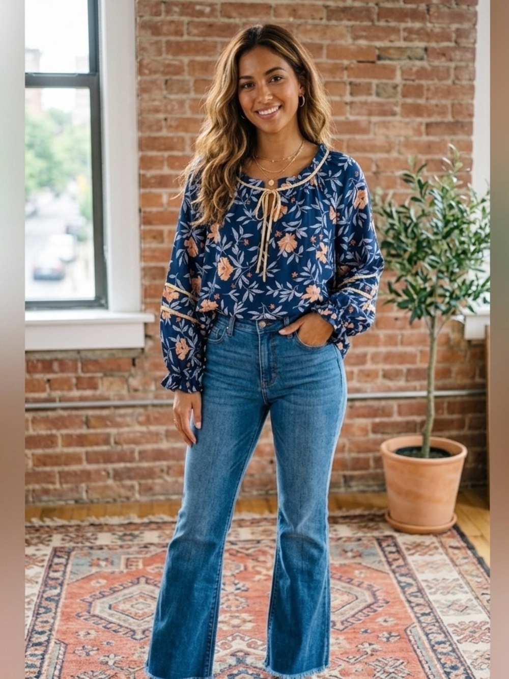 Marybelle Floral Long Sleeve Blouse Ruffle Detail Size 1X. Cottagecore Boho